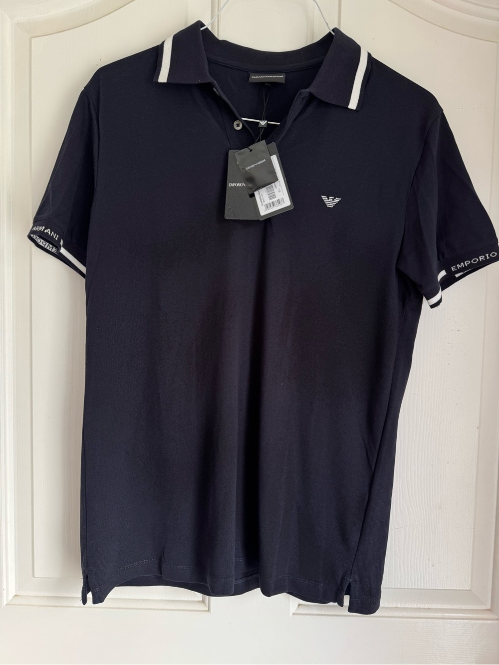 Emporio Armani, Dark Navy Polo shirt with three buttons, Size large, NWT